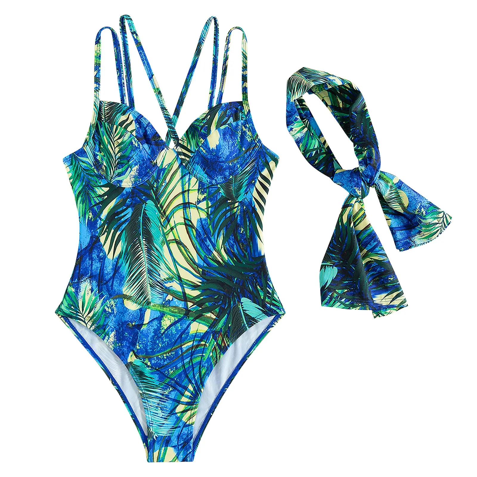 Летние женские бикини сексуальный модный слитный купальник с принтом синих