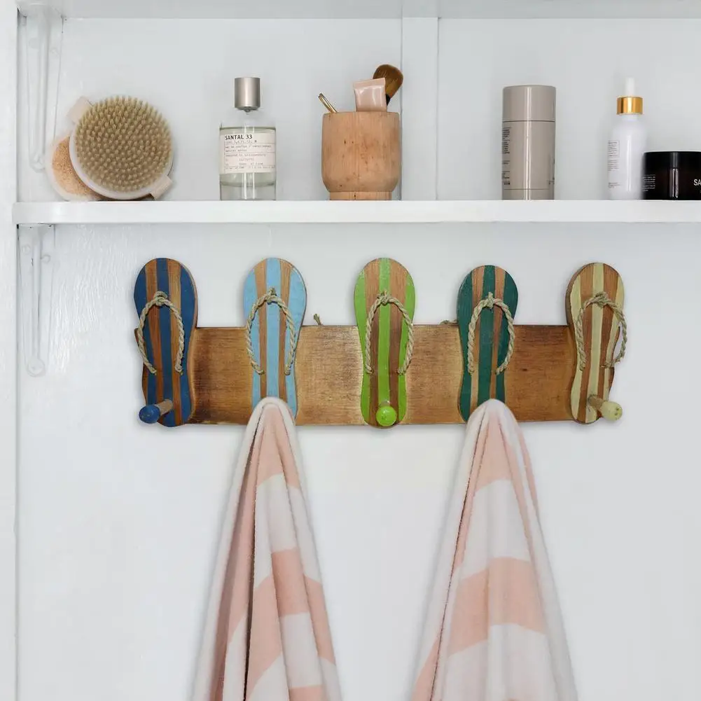 

5 Hooks Wood Colorful Flip Flops Hanger Hook Door Wall Rack Organize Accessory Kitchen Holder Organizer Towel Keys Home Han Z4n0