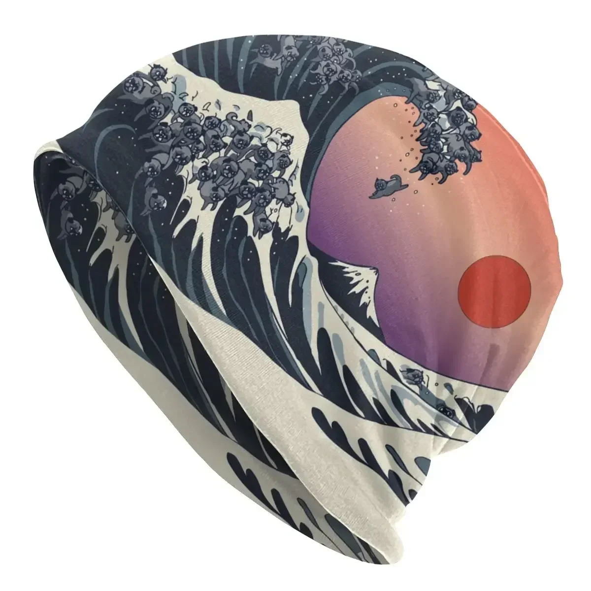 The Great Wave Off Kanagawa Of Black Pugs Шапка-бини Капот Вязаная шапка Katshushika Hokusai Стиль Зимние