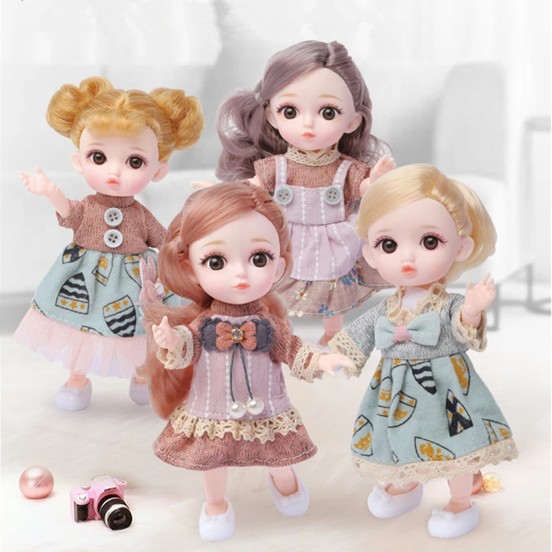 

New 16CM Bjd Doll 12 Moveable Joints 1/12 DIY Girls Dress Up 3D Eyes Mini Doll Toy with Clothes Shoes Kids Fashion Birthday Gift