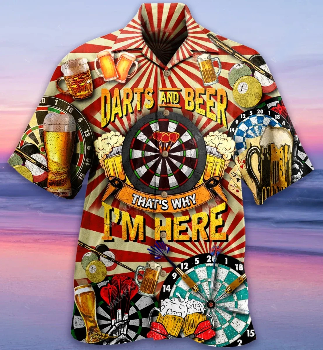 Darts and Beer 3D Beach Hawaii 2022 Summer Anime Shirt Short Sleeve Shirt Street wear oversized 5XL Camisa Social Chemistry Men