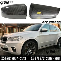 2PCS Real Carbon Fiber Compress-molding Dry Carbon Stick-on Door Mirror Covers for BMW 2007 - 2013 X5 E70 2008 - 2014 X6 E71 E72