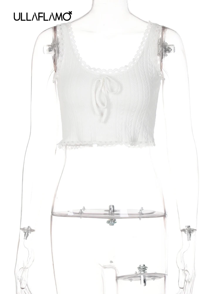 Однотонный женский жилет милый облегающий кружевной топ с бантом корейский