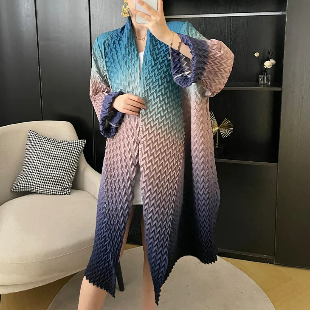 Женский плиссированный кардиган плиссированная куртка градиентного цвета