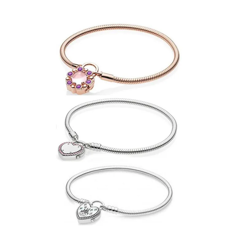 

925 sterling Silver Castle Bracelet with Rose Gold Cat's Eye Padlock Chain Bracelet fits Pandora charm beads DIY making gifts