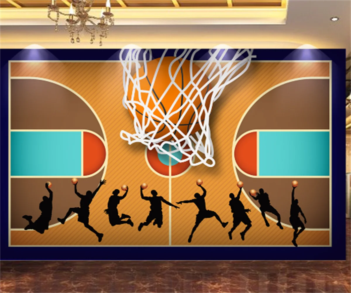 Баскетбольная площадка мяч силуэт атмосфера оснащение фон настенная наклейка