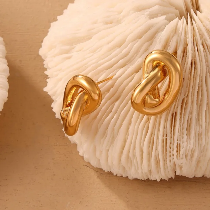 Женские витые серьги-гвоздики из нержавеющей стали с золотым покрытием