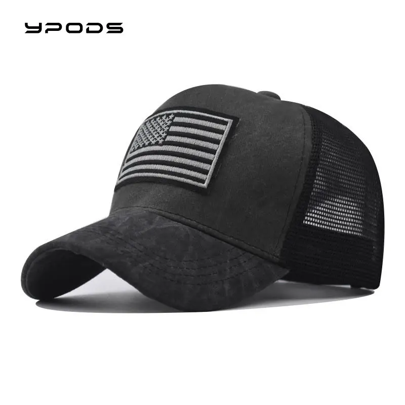 

New National Flag Embroidered Baseball Hat Washed Old Duck Tongue Hat Classic Breathable Mesh Hat Independence Day Baseball Hat