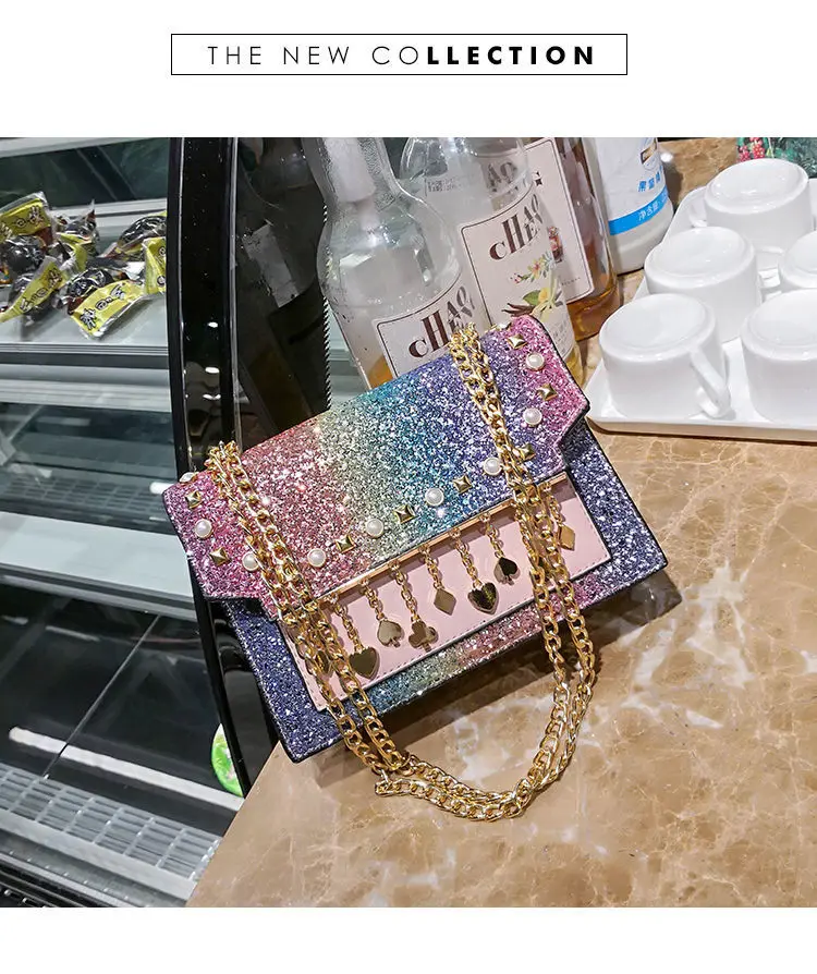 

2022 Multi Color Sequins Women’s Bag Fashion Party Tassels Luxury Designer handbag Lady Shoulder Bag Diamonds Pearls