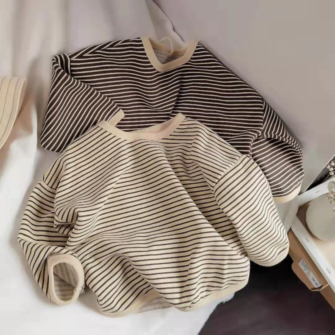 Fashion Korean Striped Print Kids Baby Clothes Cotton Long Sleeve T Shirts Boys And Girls Long Sleeve Tops Autumn Baby Sweaters