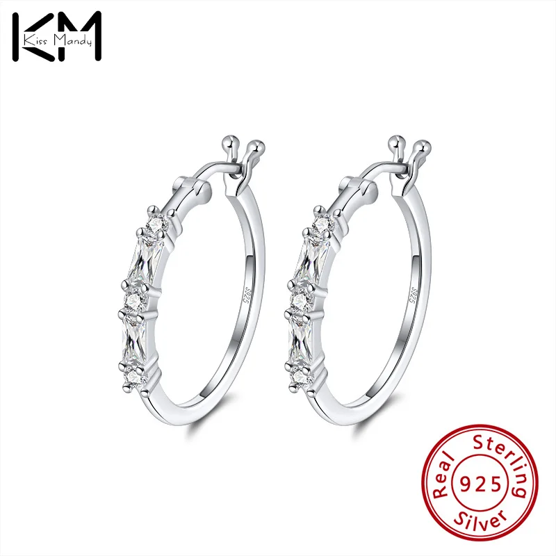 

KISS MANDY 100% 925 Sterling Silver Cubic Zirconia Circle Hoop Earring For Women Wedding Party Engagement Jewelry Gifts SE240