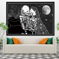 psychedelic kiss skull tapestry wedding moon skeleton tapestry starry sky tapestry starry tapestry black and white stars