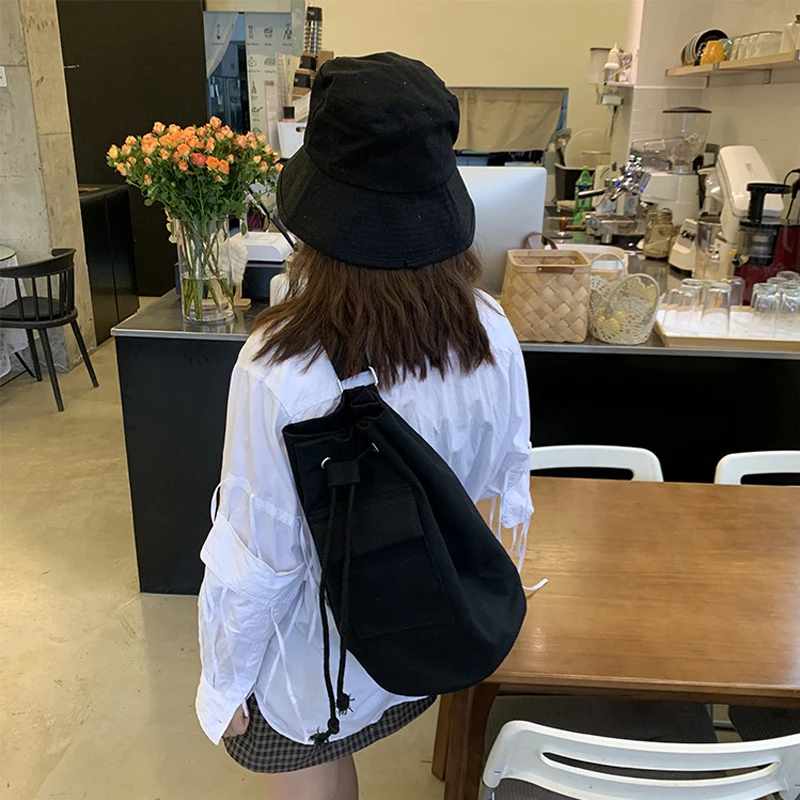 

New Drawstring Designer Shoulder Bag for Women 2022 Fashion Canvas Crossbody Bags Casual Bucket Ladies Shoulder Tote Bag Handbag