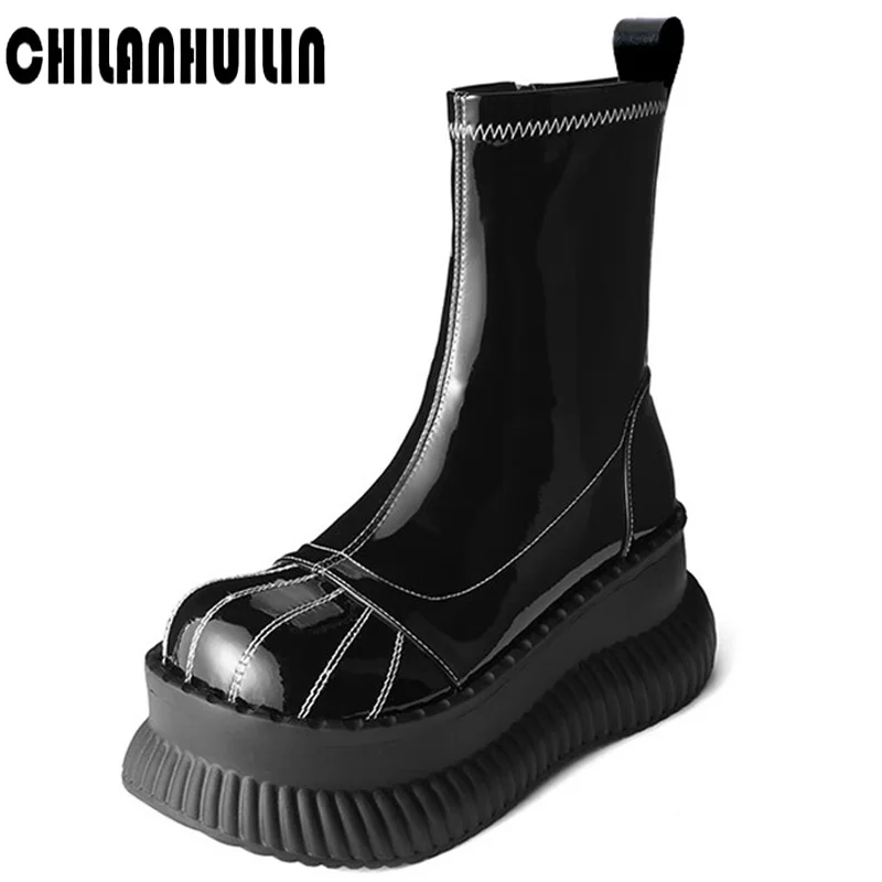 

Женские ботильоны на массивной платформе в стиле панк, осенне-зимние кожаные кроссовки смешанных цветов, женские ботильоны на толстой плоской подошве