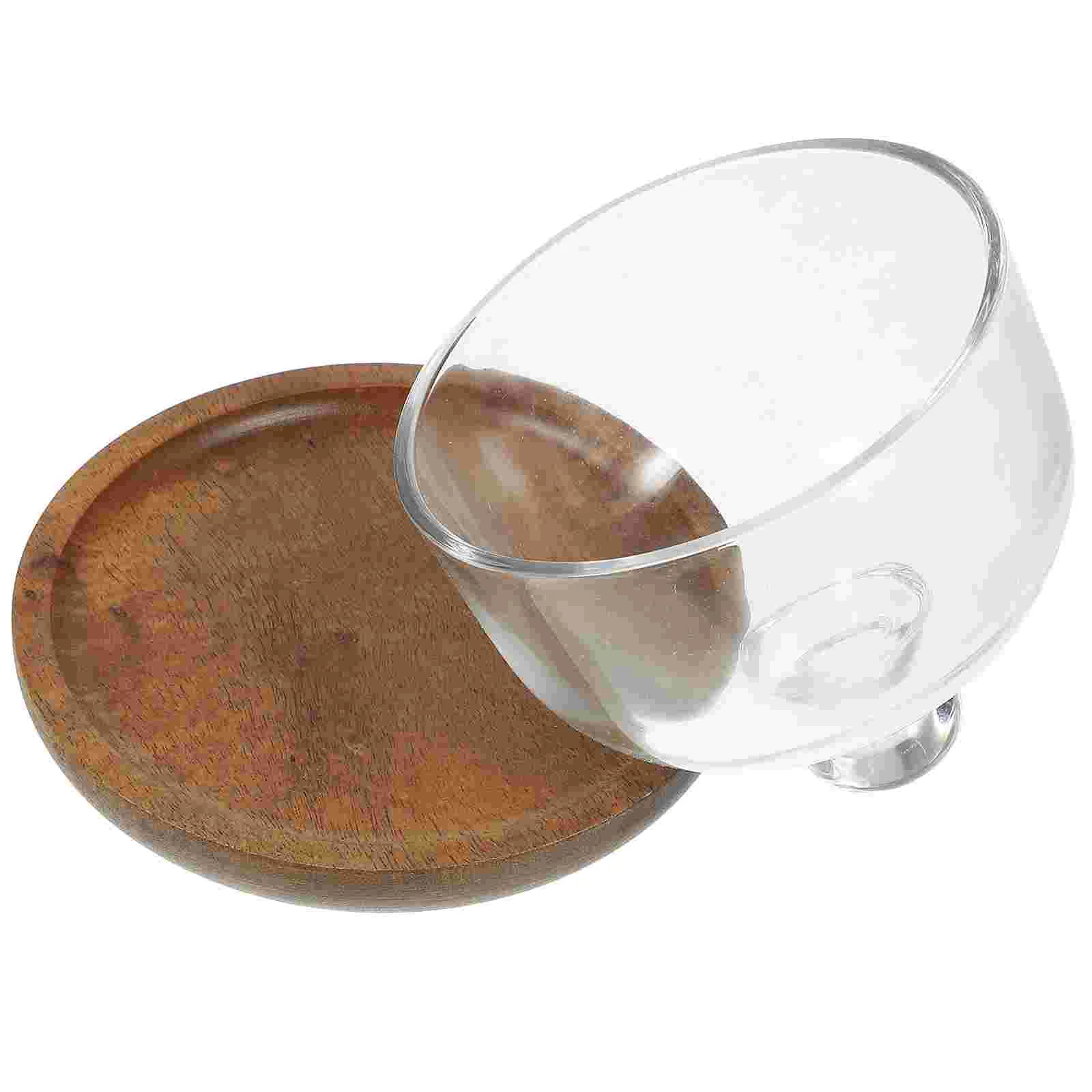 

Dessert Wooden Tray Cake Cover With Handle Food Flat Stand Mini Cakes Transparent Glass