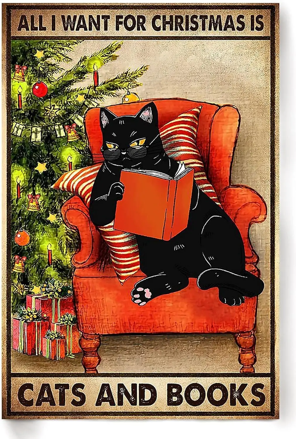 Забавный Chrstms Blck Ct Decor ll Wnt для s nd Books Vntge Metl Tn Sgn Noel Lover Gft Плакат Br Bthroom Grde