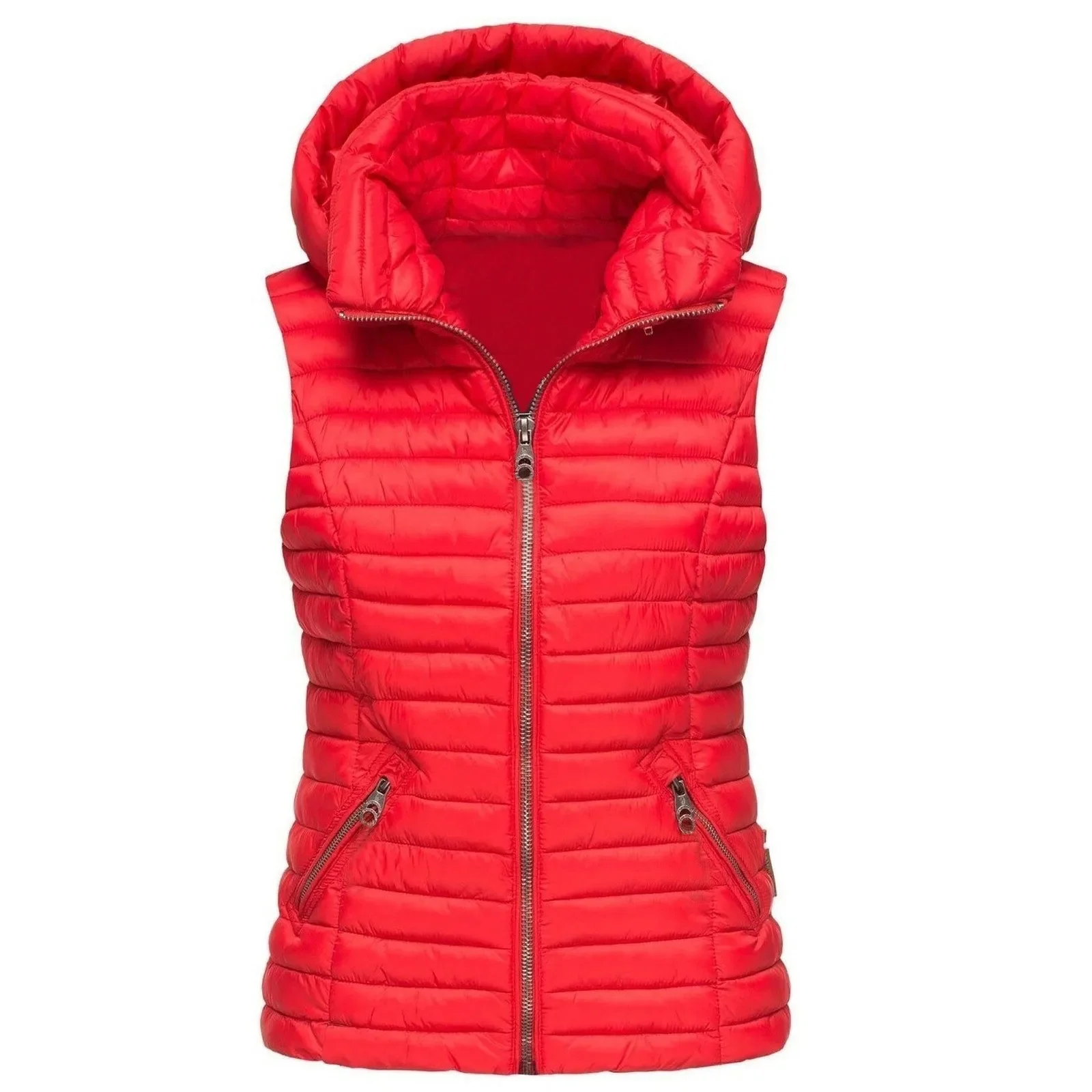 

New in Women Vest Waistcoat Long Cotton Jacket Loose Warm Bread Jacket Sleeveless Hooded Woman Jacket With Pocket
