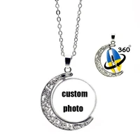 personalized women jewelry double sided rotation moon pendant symbol glass cabochon necklace
