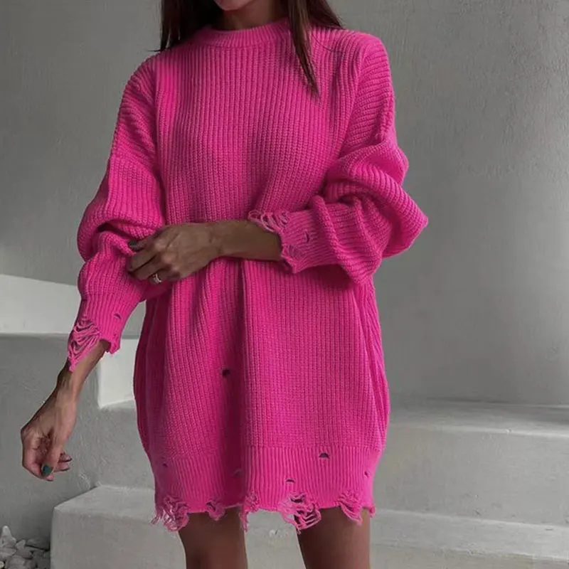 

Женский трикотажный пуловер с длинным рукавом и круглым вырезом