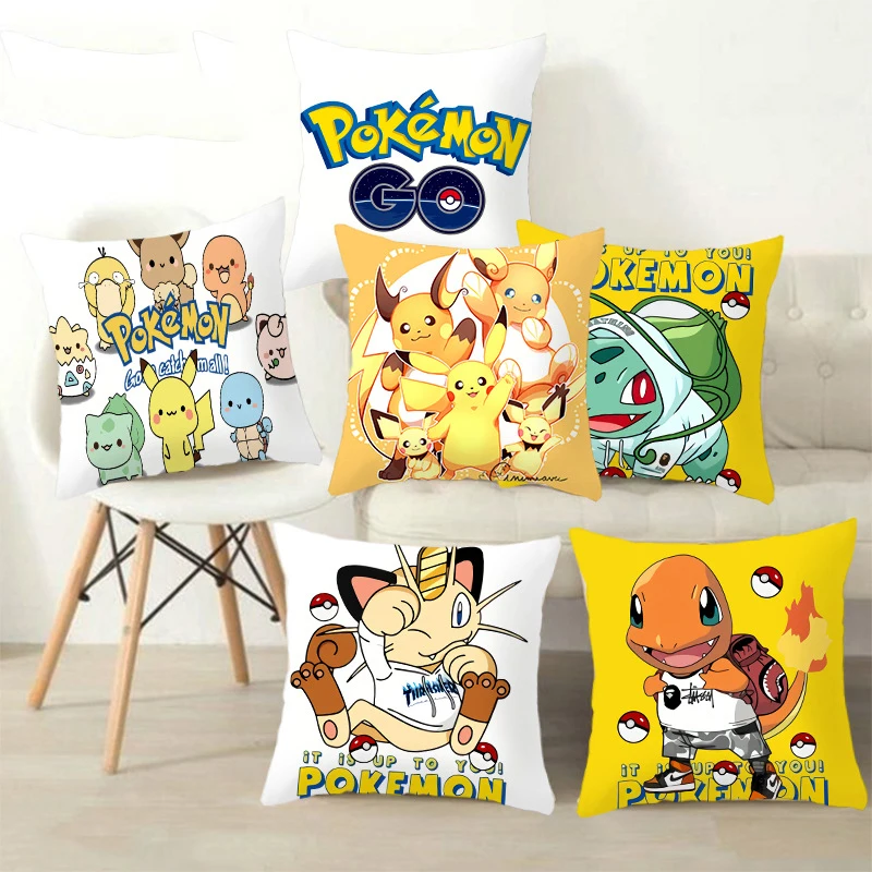 

45*45CM Pokemon Pillowcase Plush Toy Decoration Japanese Cartoon Pattern Pillowcase Pikachu Pillowcase Home Decoration