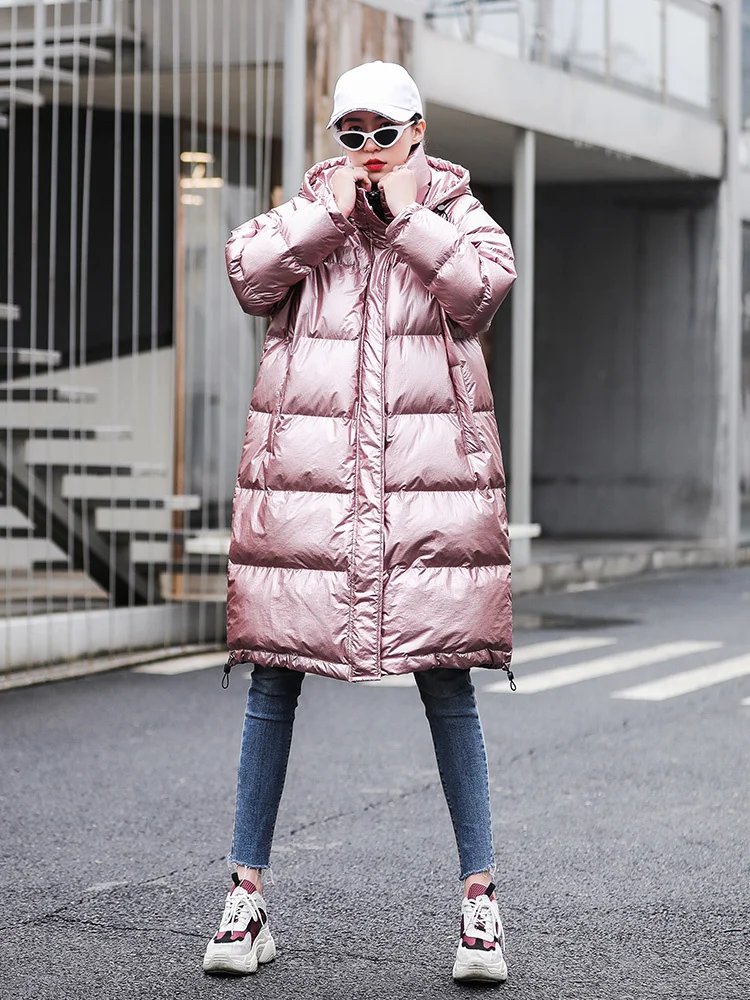 Winter Women's Coats Long Hooded Parkas Fashion Glossy Warm Thicken Cotton Padded Overcoat Oversize Puffer Jackets Female