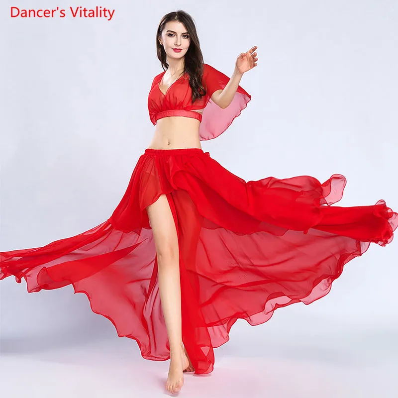 2018 Новый женский топ и юбка одного цвета с V-образным вырезом, 2 штуки. Костюм для танцев "Сексуальная командная форма для балета в длинной юбке".
