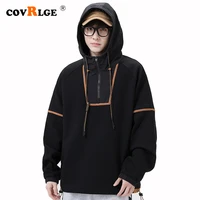 covrlge hooded pullover top long sleeve mens hoodies ins trend stitching minimalist stripes couple loose sweatshirt men mww374