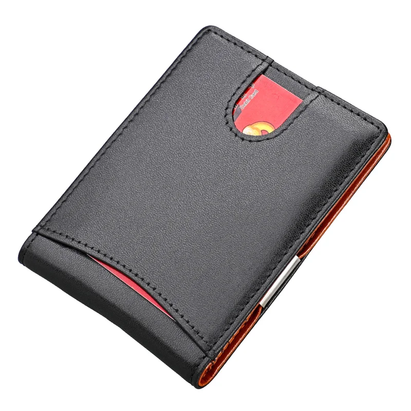 

Credit Clamp Purse Leather Card Female Cash Holder Anti Genuine Men's Bill Women Case Wallet Male Money New Metal Clip For