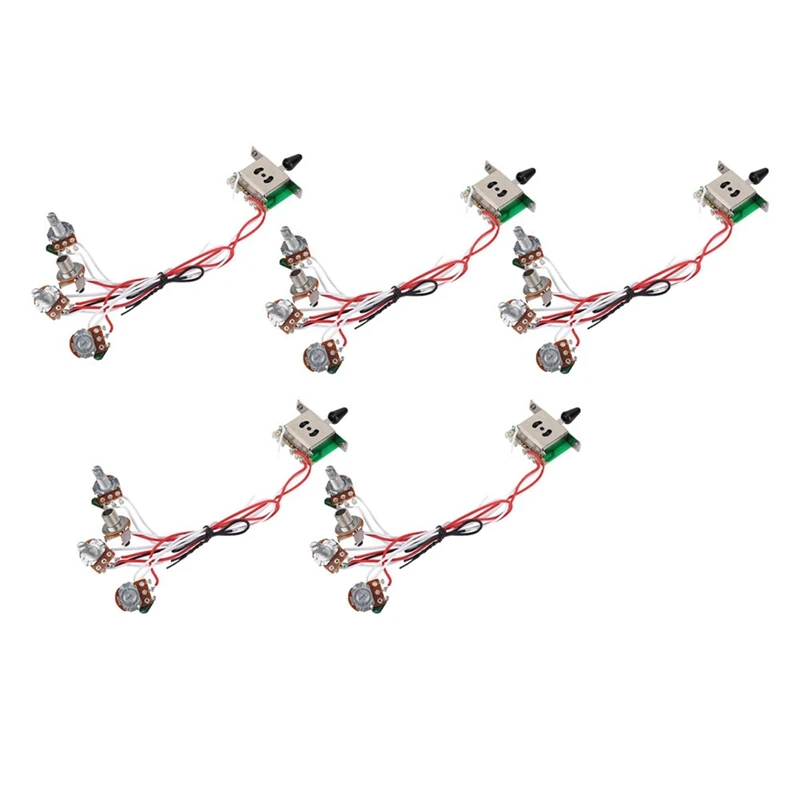 

5х горшков для гитары Strat, Предварительно проводной, 1 громкость, 2 тона, 5-ходовой переключатель, 3-500K Горшок