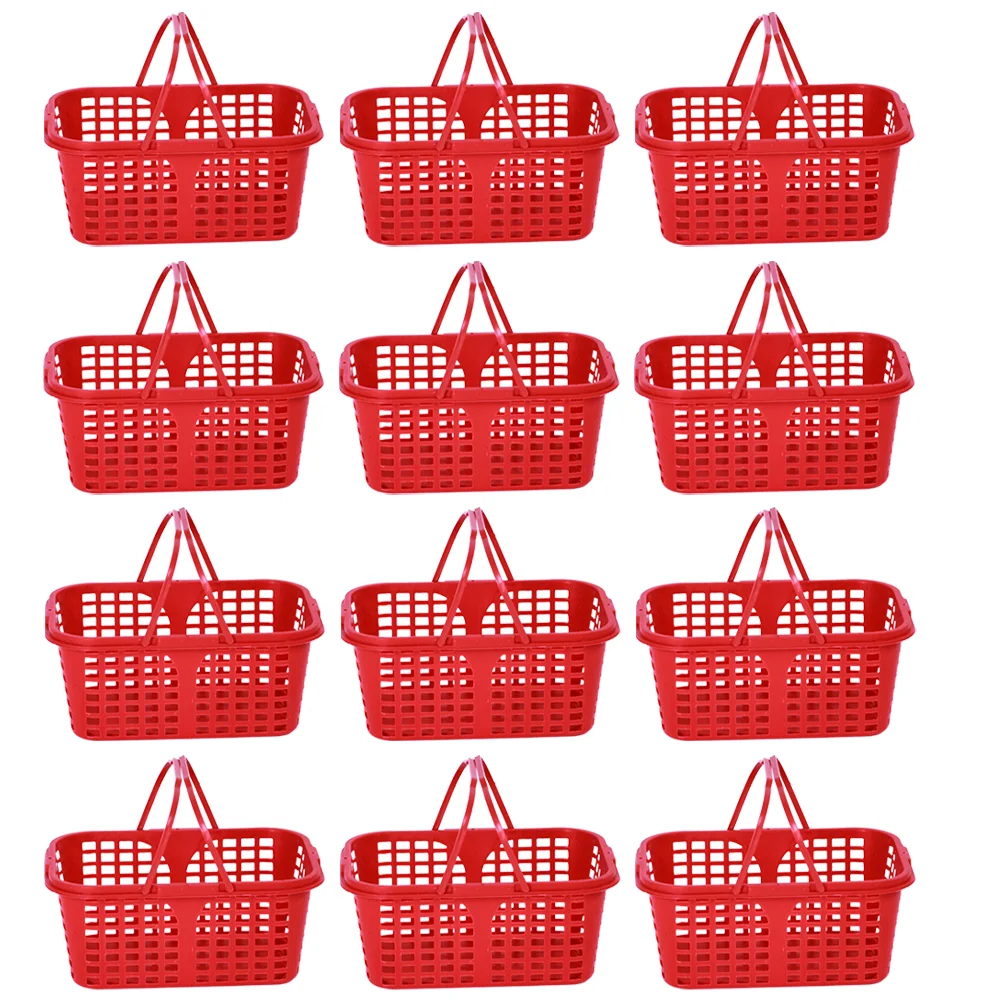 

20Pcs Plastic Fruit Baskets Double Handles Storage Baskets Household Baskets Red