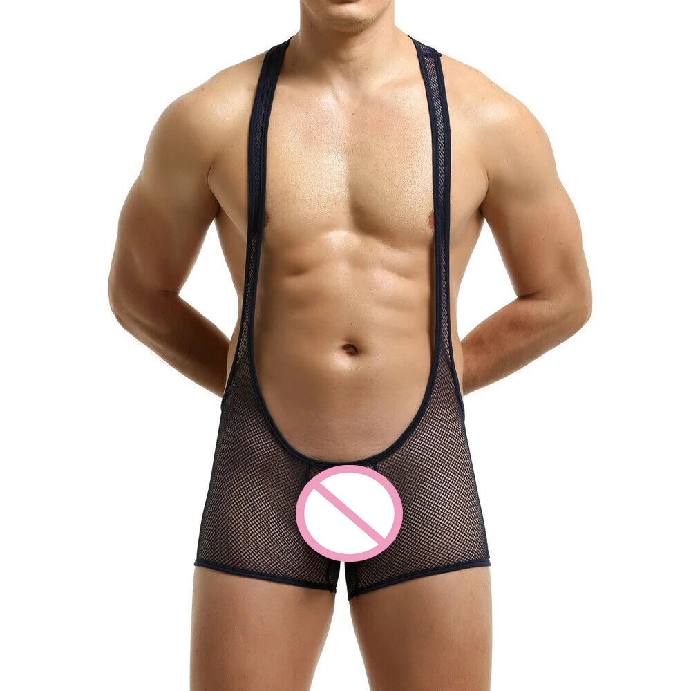 

Sexy Mens Undershirts Mesh Sheer Jockstrap Bodysuit Gay Erotic Leotard One-Piece Pajamas Jumpsuit Male Sissy Underwear Sleepwear