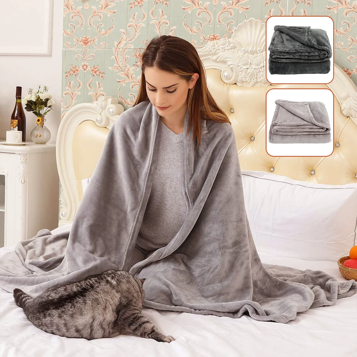 

Gray Fleece Blanket Super Soft Fuzzy Blanket Light Weight Plush Bed Blankets Durable Plush Cozy Blanket Perfect for Bed Sofa