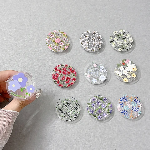 Розетка Grip Tok, акриловый клей, материал, прозрачная складная подставка, держатель для телефона с цветочным узором, складная ручка для телефона