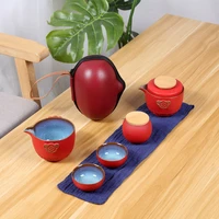 retro ceramic tea jar outdoor travel lubao quik cup black frosted tea set festival