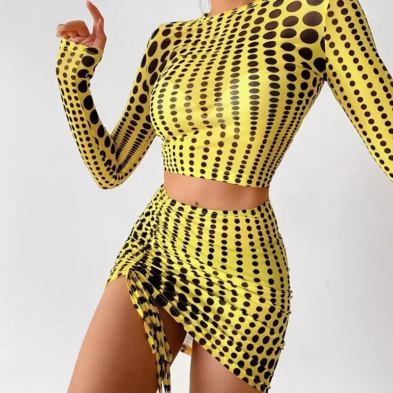 2024 женский новый сетчатый полупрозрачный топ с длинными рукавами юбка-футляр