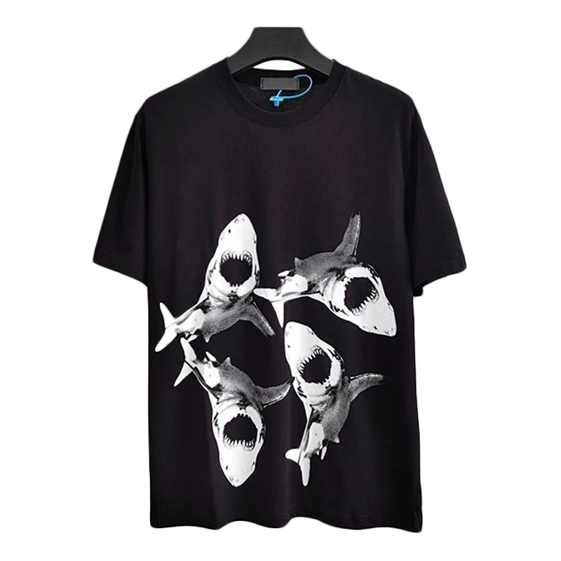 

Shark Pattern Print Men Tshirt Short Sleeved 2023 Summer Men O-Neck Top For Men Social Club Outfits Tees Homme Black