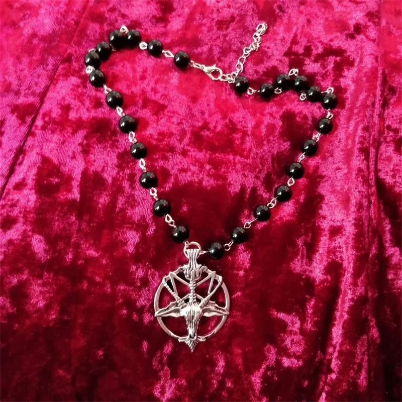 

Baphomet Necklace satanic Rosary Goat Skull Necklace Witchcraft Baphomet Choker Satanic Gothic mysterious jewelry
