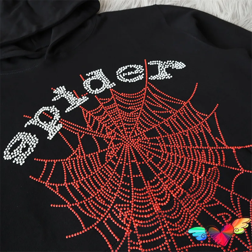 Толстовка с капюшоном красная паутина Sp5der для мужчин и женщин принтом в виде