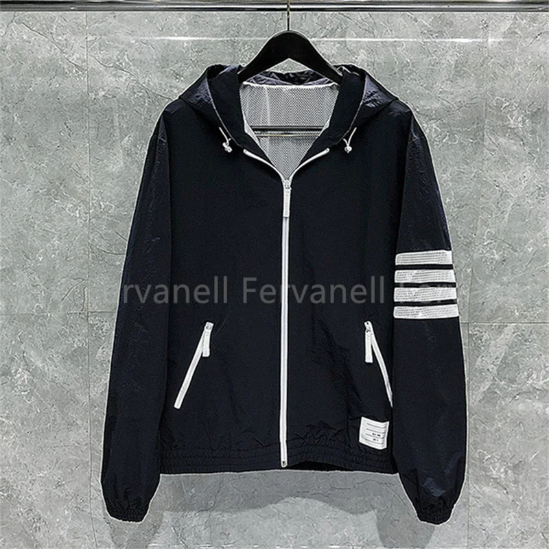 Men's Outdoor Windproof Jacket New Zip Hooded Jacket Four Bars Mesh Spring Autumn Male Female Couples Big Size Cardigan Coat