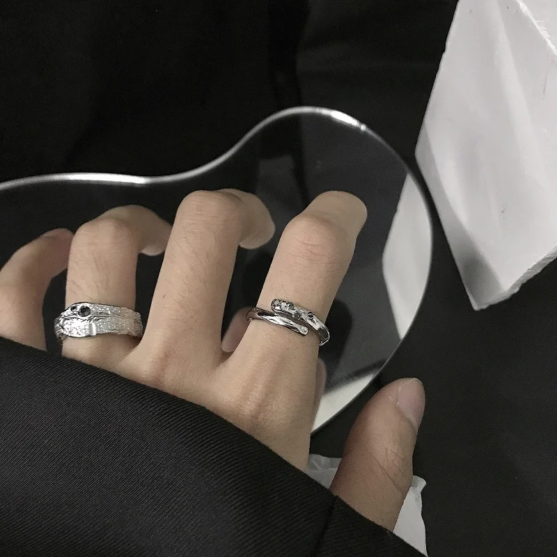 Share Simple Cold Sle Open Small Gem Embellished Personali Men and Women Couple Trendy Index Finger Tail Ring