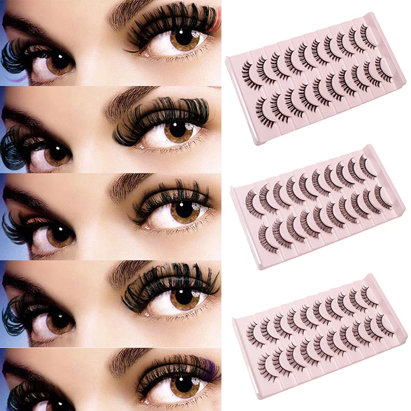 

10 Pairs Lashes DD Curl 10-23mm Russian False Eyelashes 3D Artificial Mink Eye Lashes Reusable Fluffy Fake Eyelashes Extensions