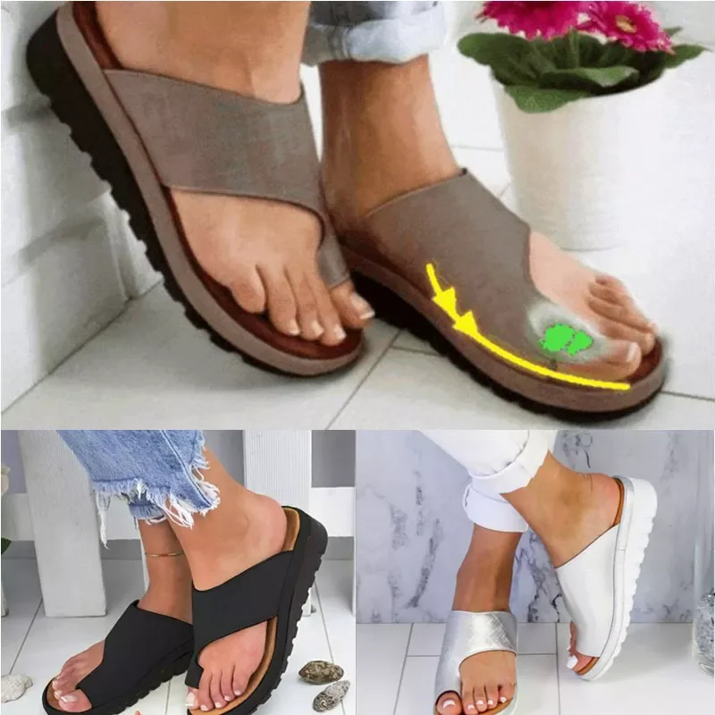 

2023NEW PU Leather Shoes Comfy Platform Flat Sole Ladies Casual Soft Big Toe Foot Correction Sandal Orthopedic Bunion Corrector