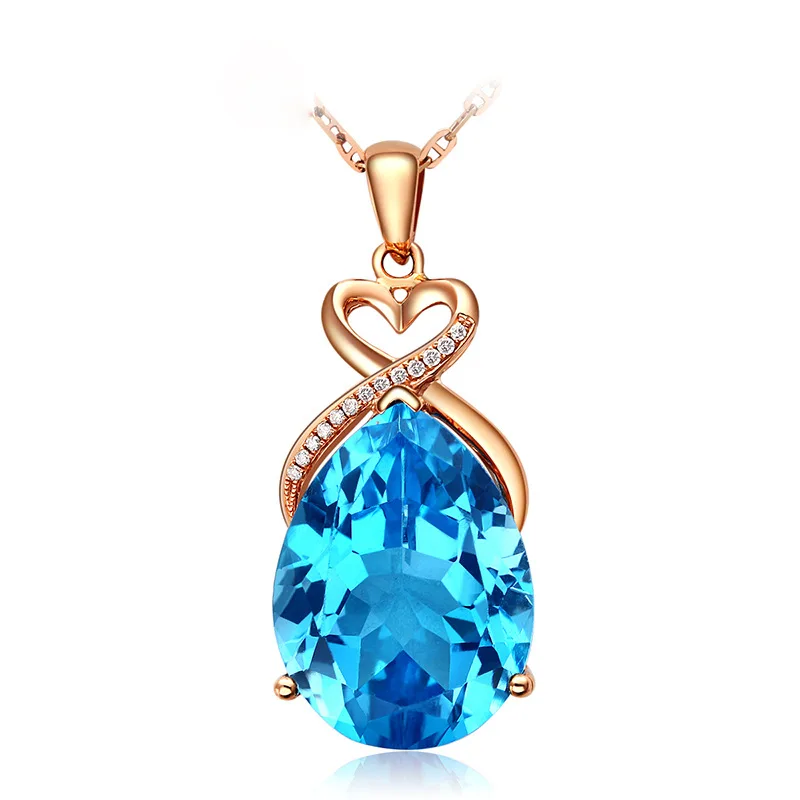 

Sapphire 14K Rose Gold Plated Necklace for women Boho Wedding Pendant Clavicle Chain not fade Exquisite Fashion Jewelry Luxury