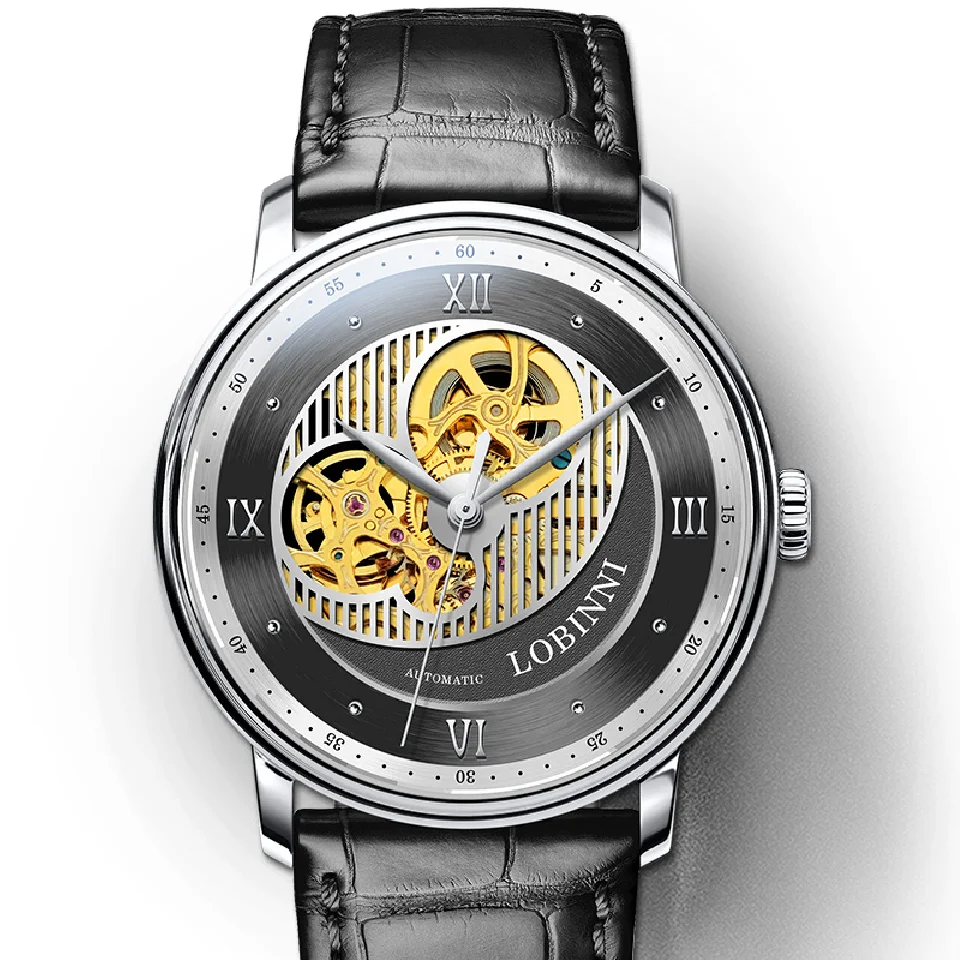 

Lobinni Men Luxury Watch 40MM Vintage Automatic Watches Mechanical Wristwatch Skeleton 50M Waterproof Sapphire Butterfly Clasp