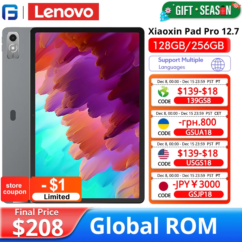 Планшет Lenovo Xiaoxin Pad Pro 12 7 дюймов 128 ГБ 256 144 Гц ЖК-планшет Qualcomm Snapdragon 870 восьмиядерный