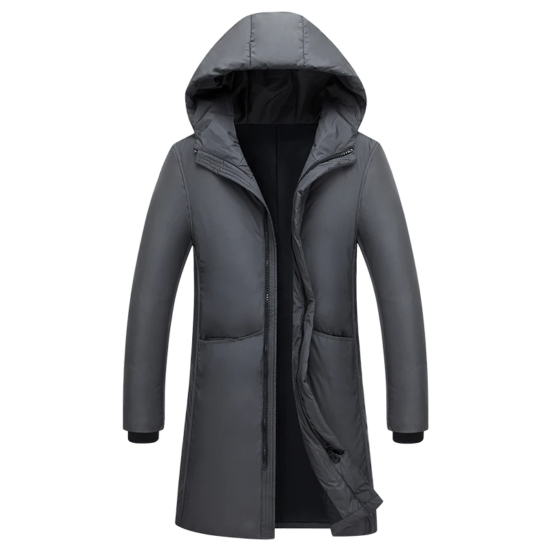 Men's Medium Long Solid Color Down Jacket Winter Warm Black Coat Simple Slim Fashion Casual Male Clothing