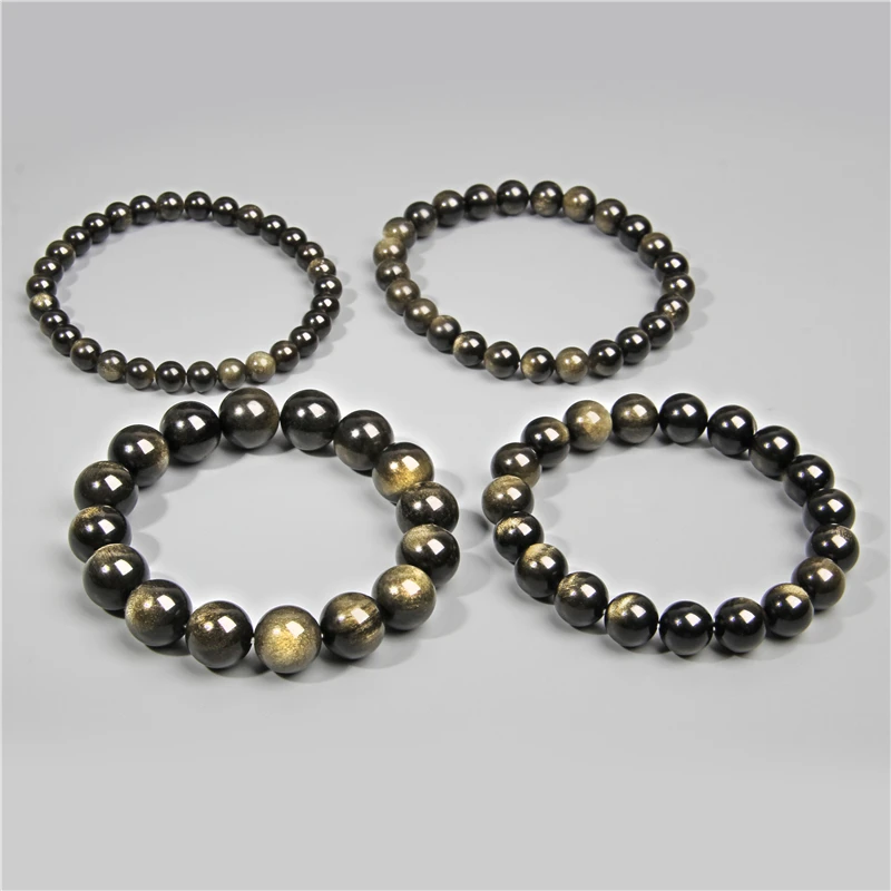 Браслеты из черного и золотого обсидиана обсидиановые эластичные браслеты с