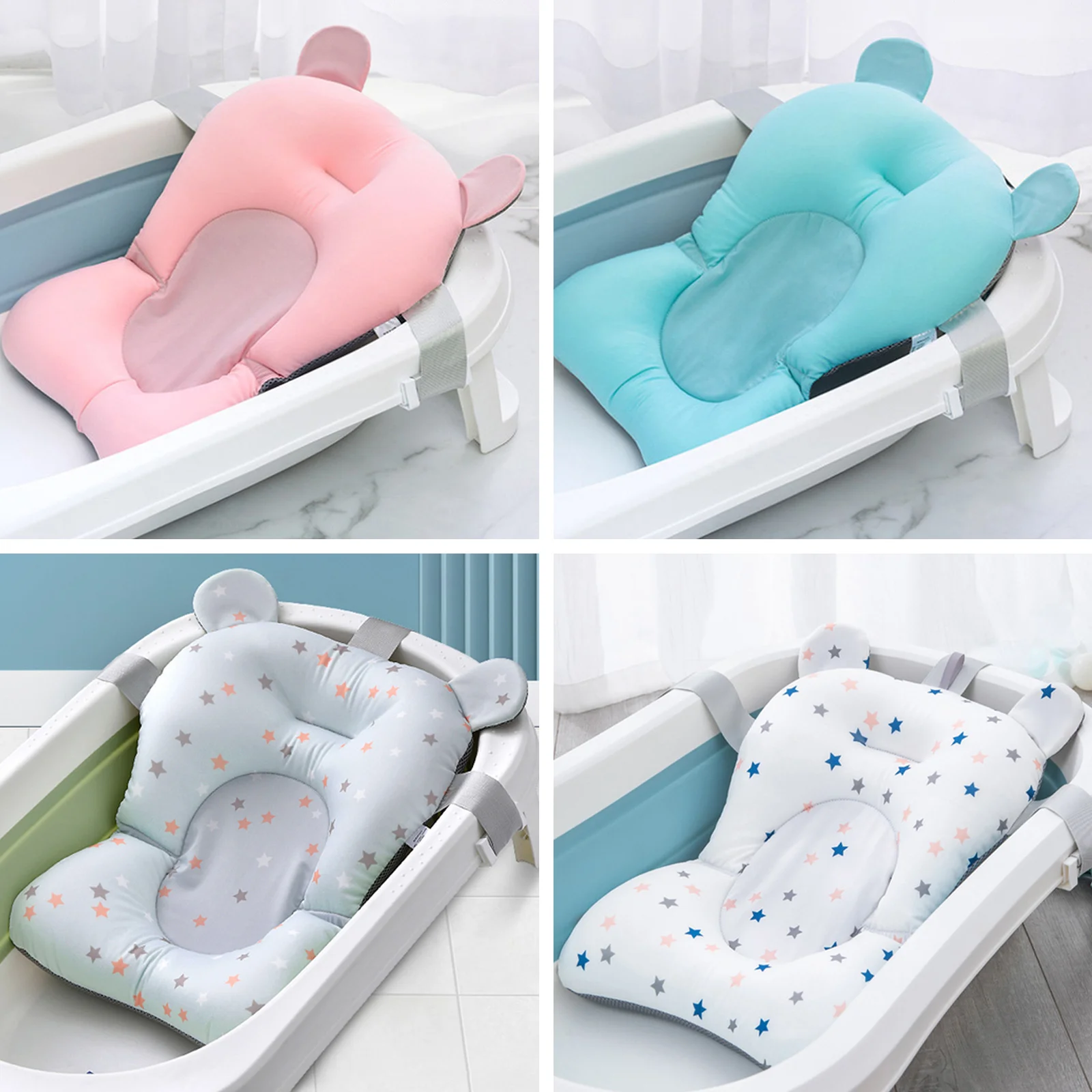 Universal Baby Bath Pad Floating Non-slip Infant Bath Tub Cushion Pillow Support Seat for Newborn Boys Girls 0-12 Months