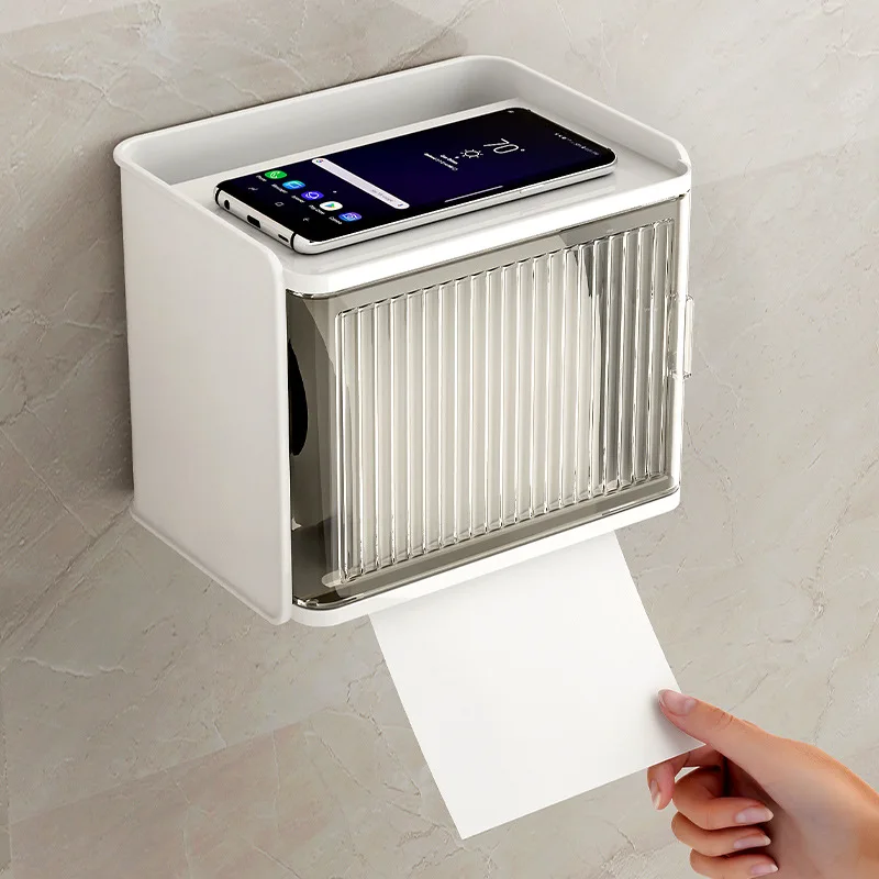 

Wall Mount Bathroom Tissue Box Punch-Free Waterproof Mobile Phone Storage Shelf Paper Towel Holder Toilet Paper Rolls Holder