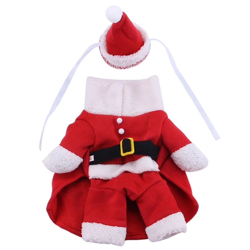 Kitten Christmas Costume Santa Claus Hat & Coat Outfit Suit Fashion Pet Dog Jackets Red Hat Winter Clothes Photo Props